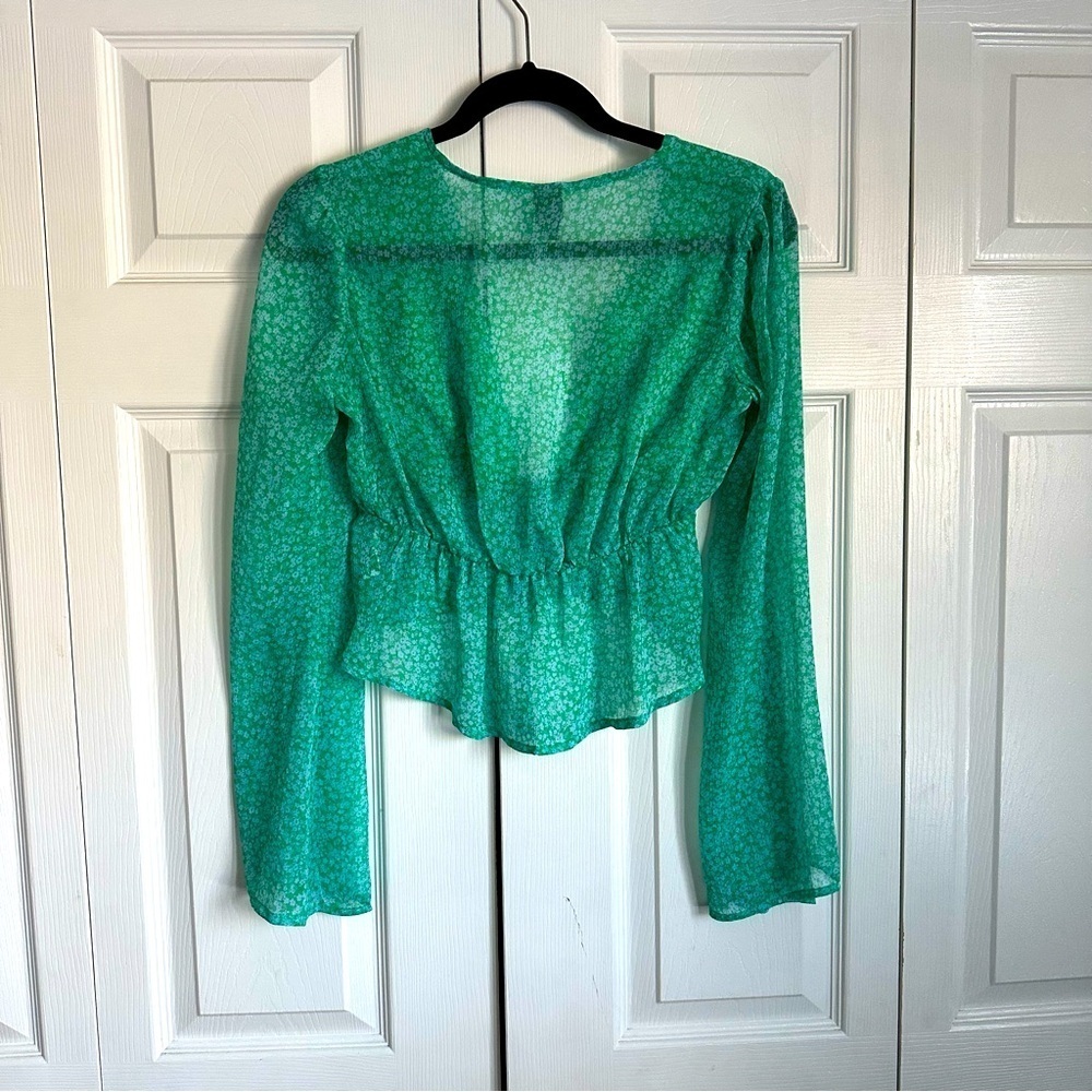 Wild Fable Peplum Top Womens Sz S Drawstring Waist Floral Fairy Boho Sheer - Picture 4 of 11